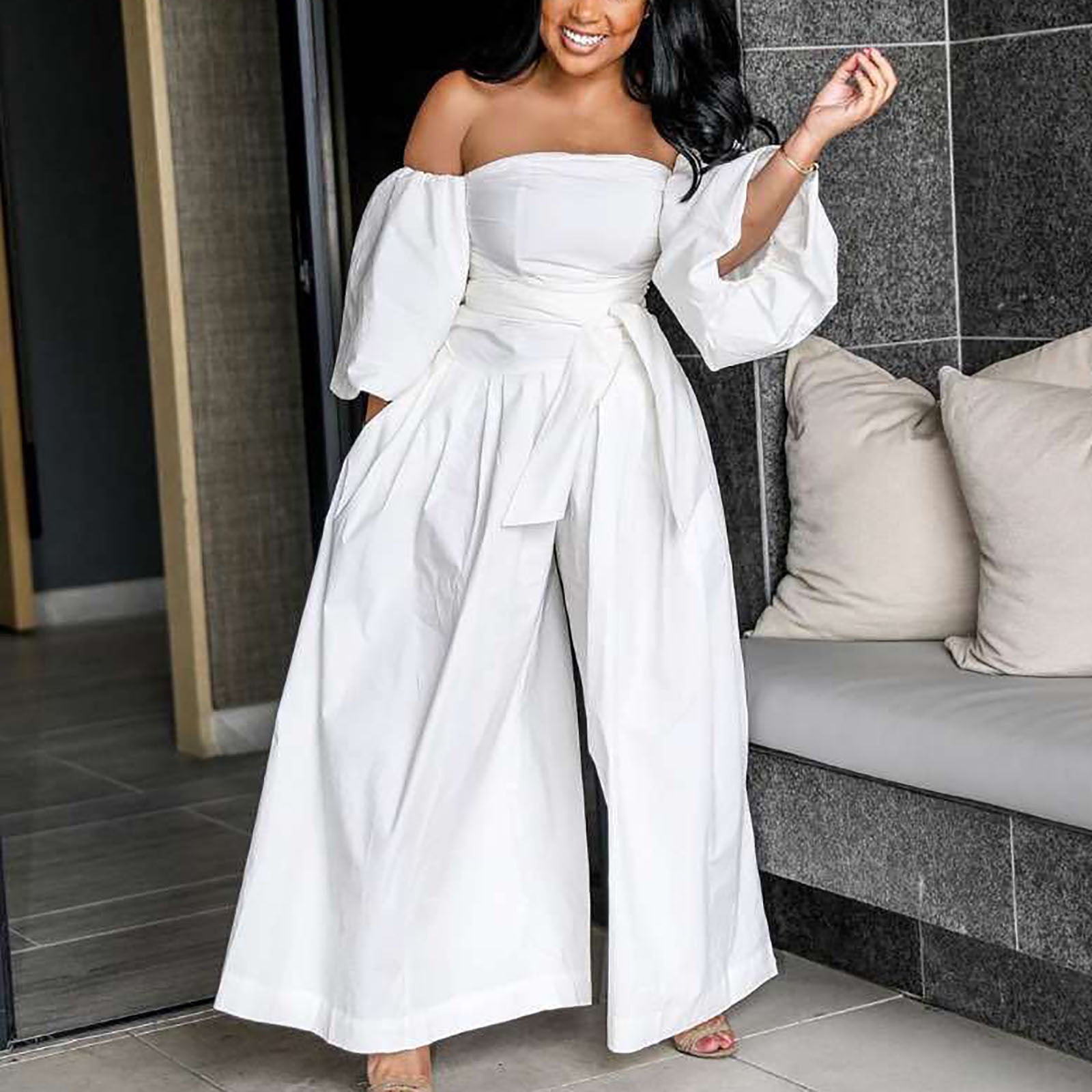 Women's Fashion Jumpsuit Off Shoulder Wrapped Chest Loose Half