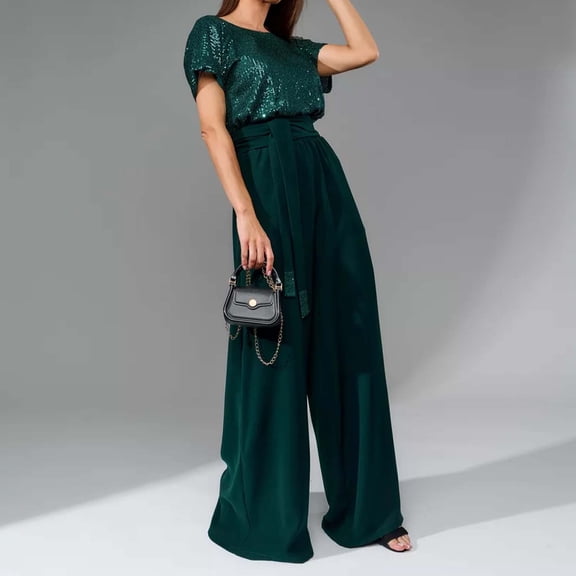 Women's Fashion Jumpsuit Sequins Stylish Short Sleeve Casual Jumpsuit Pants Jumpsuit Short Overall Shorts for Women Loose Mono off The Shoulder Jumpsuit Satin Jumpsuits for Women Sleeveless Smart