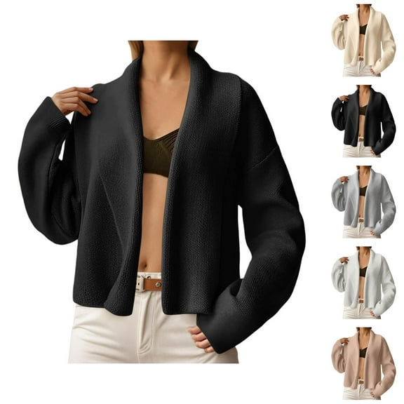 Women's Fashion Knit Cardigan Wrap Scarf Collar V Neck Open Front Sweater Casual Long Sleeve Outerwear Lightweight Comfortable Soft Cozy Fall Winter Cardigan Sweaters for Women