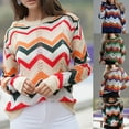 thumbnail image 1 of Women's Fashion Knit Round Neck Loose Striped Sweater, Colorful and Cozy, Ideal for Casual Style and Winter Gatherings,Green,XL, 1 of 5