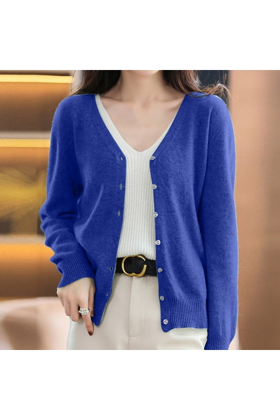 Women's Fashion Knitted Cardigan Coat Solid Color With Short V Neck Spring And Autumn Casual Sweater Loose Black Long Sleeved Blouse Sweaters for Grandma Dharma Sweatshirt Pullover Sweatshirt Ladies