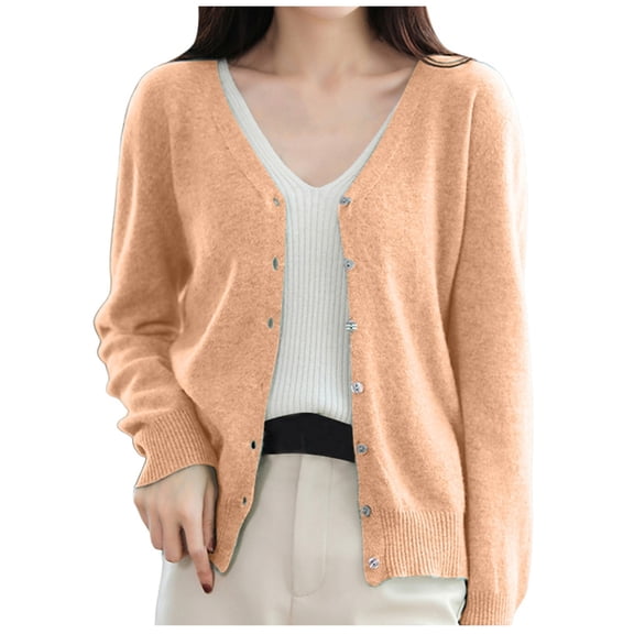 Women's Fashion Knitted Cardigan Coat V Neck Casual Loose Long Sleeve Pullover Sweater for Spring Autumn Comfortable Blouse
