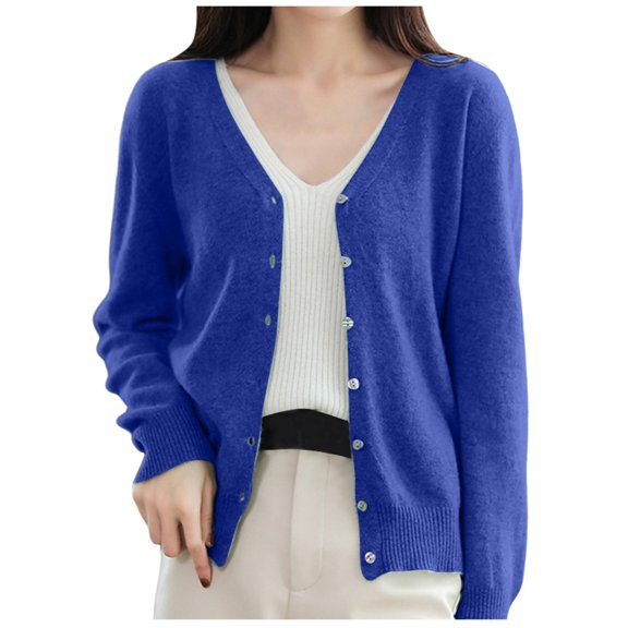 Women's Fashion Knitted Cardigan Coat V Neck Casual Loose Long Sleeve Pullover Sweater for Spring Autumn Comfortable Blouse