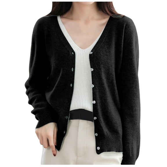 Women's Fashion Knitted Cardigan Coat V Neck Casual Loose Long Sleeve Pullover Sweater for Spring Autumn Comfortable Blouse