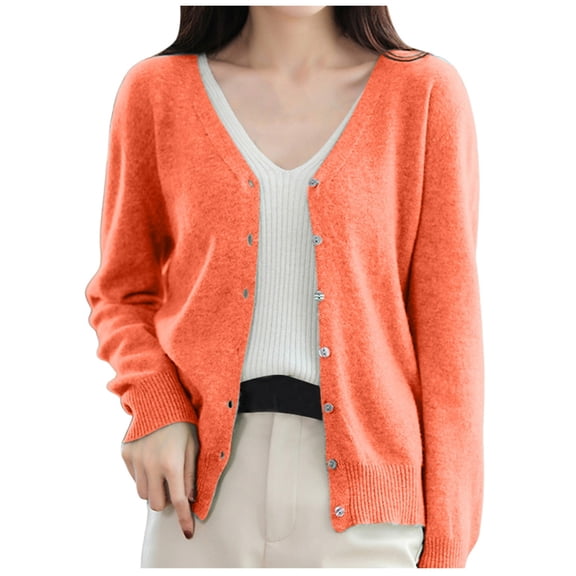 Women's Fashion Knitted Cardigan Coat V Neck Casual Loose Long Sleeve Pullover Sweater for Spring Autumn Comfortable Blouse