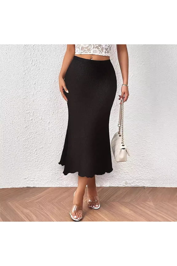 Women's Fashion Knitted Jacquard High Waisted Stretch Hip Fishtail Skirt Long Skirt Size XL