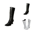thumbnail image 1 of Women's Fashion Lace Knee High Boots, Pointed Toe High Heel Boots with Side Zipper, Mid Tube Boots for Fall Winter, 1 of 4