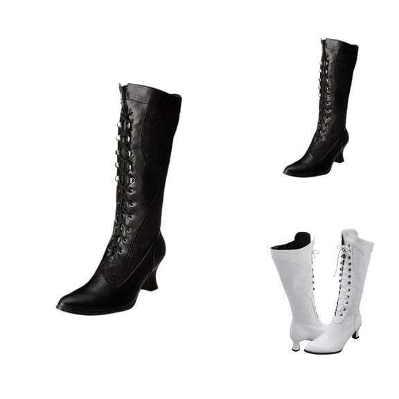 Women's Fashion Lace Knee High Boots, Pointed Toe High Heel Boots with Side Zipper, Mid Tube Boots for Fall Winter