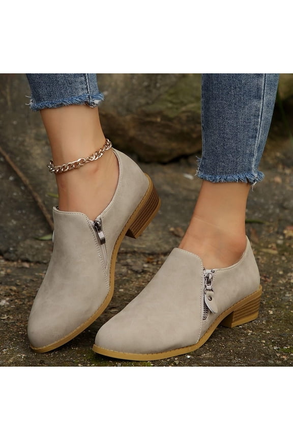 Women‘s Fashion Lace-Up Boots, Chunky Round Toe Ankle Boots with Side Zipper, Statement Boots for Pairing with Jeans, Skirts, and Dresses Beige 38