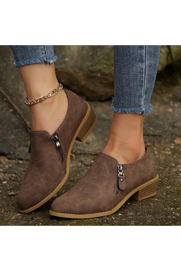 Women‘s Fashion Lace-Up Boots, Chunky Round Toe Ankle Boots with Side Zipper, Statement Boots for Pairing with Jeans, Skirts, and Dresses Brown 43