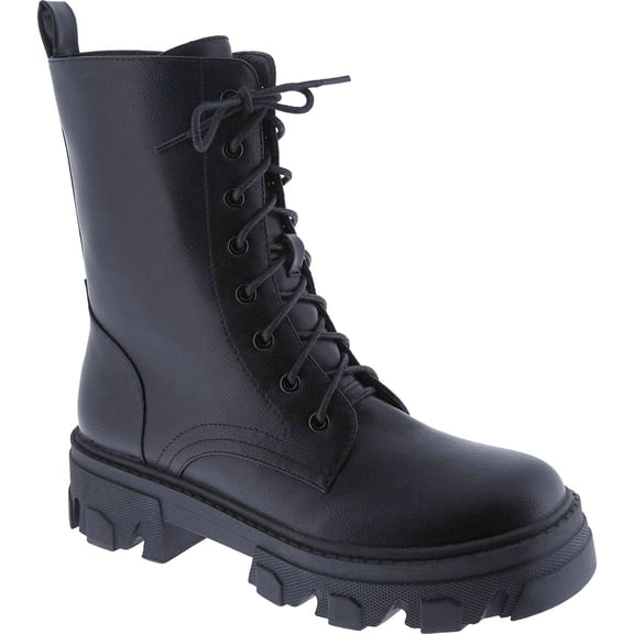 Women's Fashion Lace Up Combat Boots Chunky Block Heel Mid Calf Military Fall Winter Riding Ankle Booties