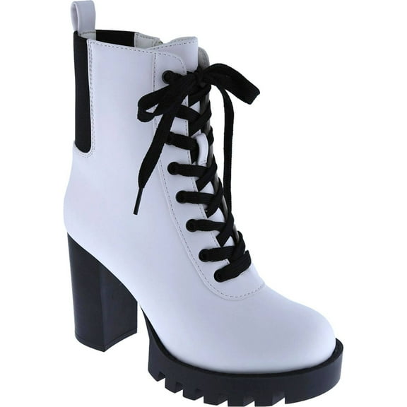 Women's Fashion Lace Up Combat Boots Side Zipper Chunky Block Heel Mid Calf Military Fall Winter Riding Ankle Booties