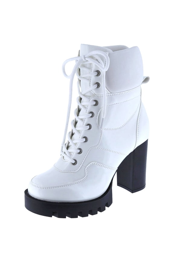 Women's Fashion Lace Up Combat Boots Side Zipper Chunky Block Heel Mid Calf Military Fall Winter Riding Ankle Booties