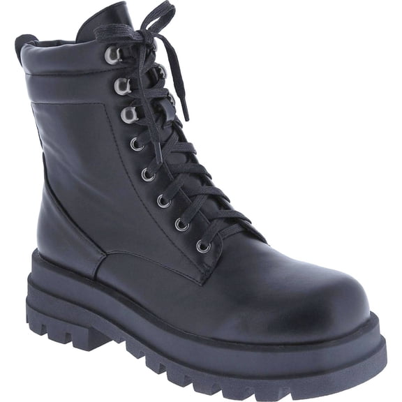 Women's Fashion Lace Up Combat Boots Side Zipper Chunky Platform Heel Mid Calf Military Fall Winter Riding Ankle Booties