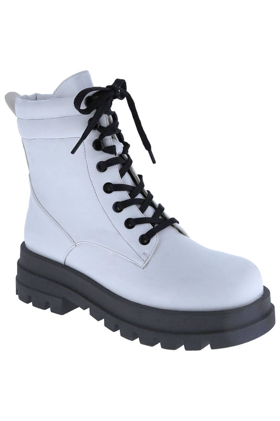 Women's Fashion Lace Up Combat Boots Side Zipper Chunky Platform Heel Mid Calf Military Fall Winter Riding Ankle Booties