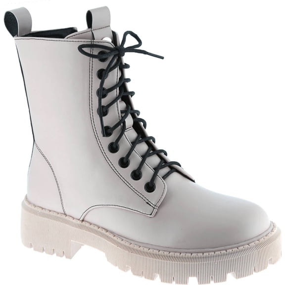 Women's Fashion Lace Up Combat Boots Side Zipper Chunky Platform Lug Sole Mid Calf Military Fall Winter Riding Ankle Booties