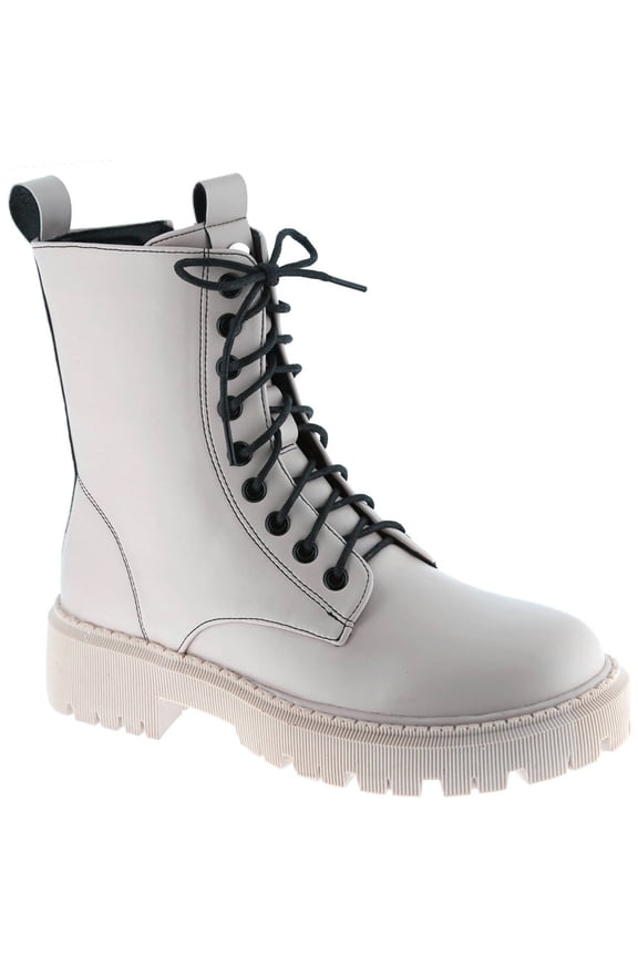 Women's Fashion Lace Up Combat Boots Side Zipper Chunky Platform Lug Sole Mid Calf Military Fall Winter Riding Ankle Booties