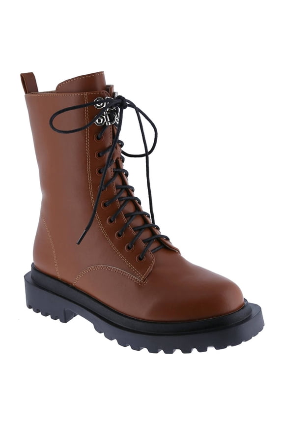 Women's Fashion Lace Up Combat Boots Side Zipper Chunky Platform Lug Sole Mid Calf Military Fall Winter Riding Ankle Booties