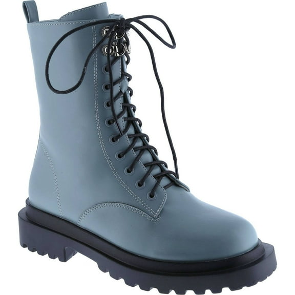 Women's Fashion Lace Up Combat Boots Side Zipper Chunky Platform Lug Sole Mid Calf Military Fall Winter Riding Ankle Booties