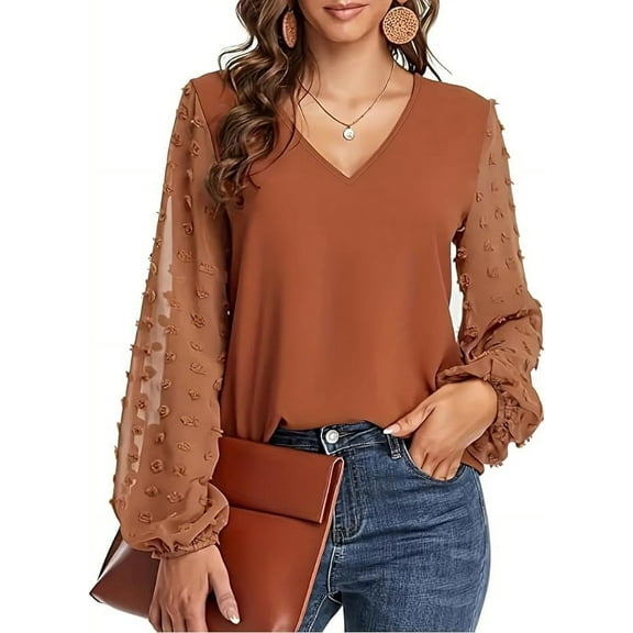 Women's Fashion Lantern Sleeve Casual Loose V-Neck Sexy Shirt Top