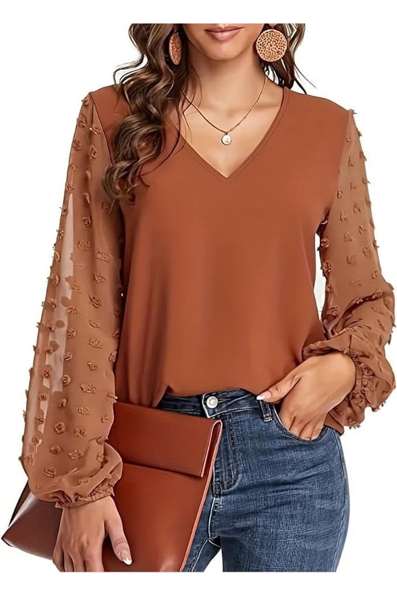 Women's Fashion Lantern Sleeve Casual Loose V-Neck Sexy Shirt Top
