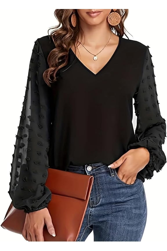 Women's Fashion Lantern Sleeve Casual Loose V-Neck Sexy Shirt Top