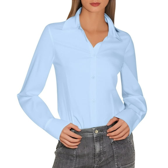Women's Fashion Lapel Long Sleeve Linen Button Down Slim Fit Shirt 1