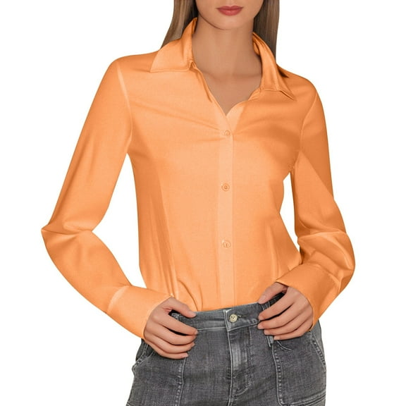 Women's Fashion Lapel Long Sleeve Linen Button Down Slim Fit Shirt 1