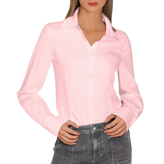 Women's Fashion Lapel Long Sleeve Linen Button Down Slim Fit Shirt 1