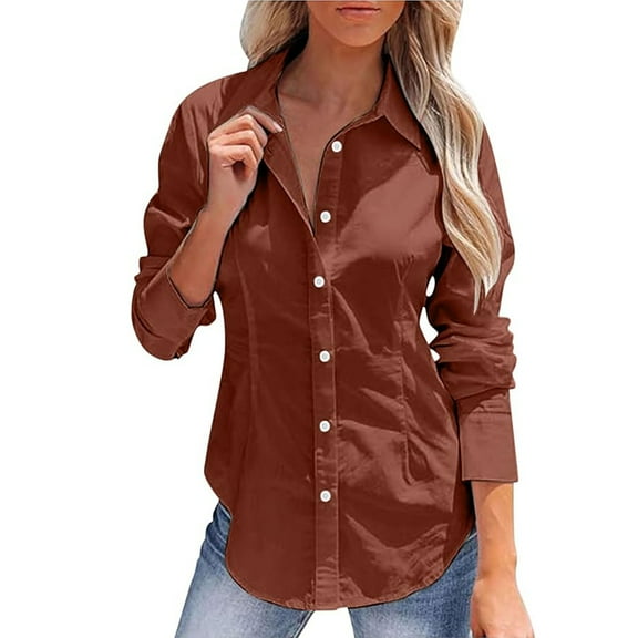 Women's Fashion Lapel Long Sleeve Linen Button Solid Color Slim Fit Shirt - Polyester Linen Blend - Size S/M/L/XL/XXL