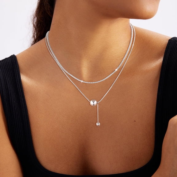 Women's Fashion Lasso Long Necklace Stainless Steel Twin Y-shaped Pendant