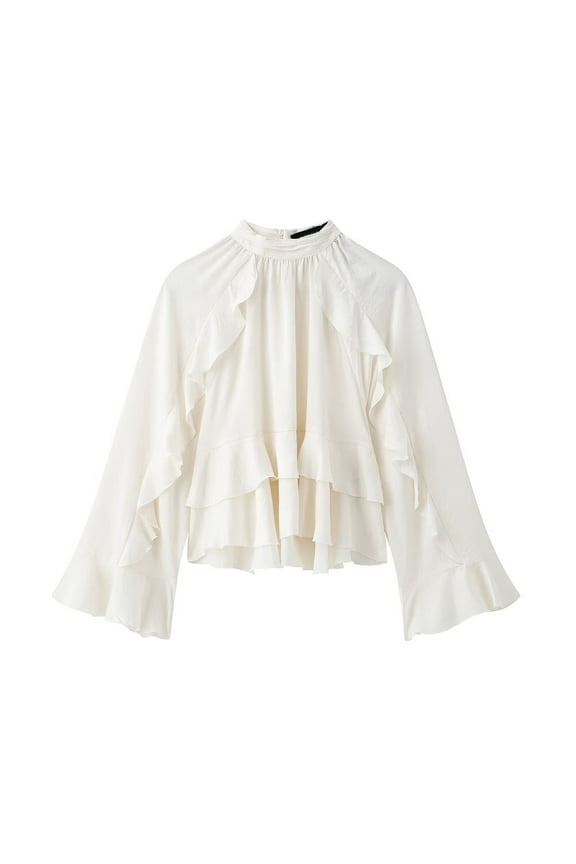 Women's Fashion Layered Long-Sleeved Stand-up Collar Top/Shirt