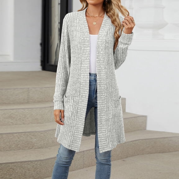 Women's Fashion Leisure Outdoor Autumn And Winter Long Solid Color Long Sleeve Loose Pocket Cardigan Jacket Cardigan Womens Long Sleeve Button down Knit Cardigan Sweater Creme Cardigan Ladies Short