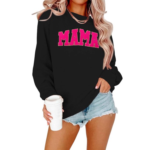 Women's Fashion Letter Print Crewneck Long Sleeve Drop Shoulder Sweatshirt Casual Shoulder Sweatshirt Boyfriend Oversized Sweater Apparel Women Sweatshirt Outfits Older Women Pretty Sweater Women