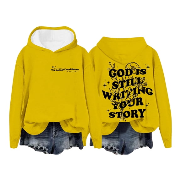 Women's Fashion Letter Print Hoodie Casual Loose Fit Pullover Sweatshirt Comfortable Stylish Soft Warm Winter Fall Outerwear