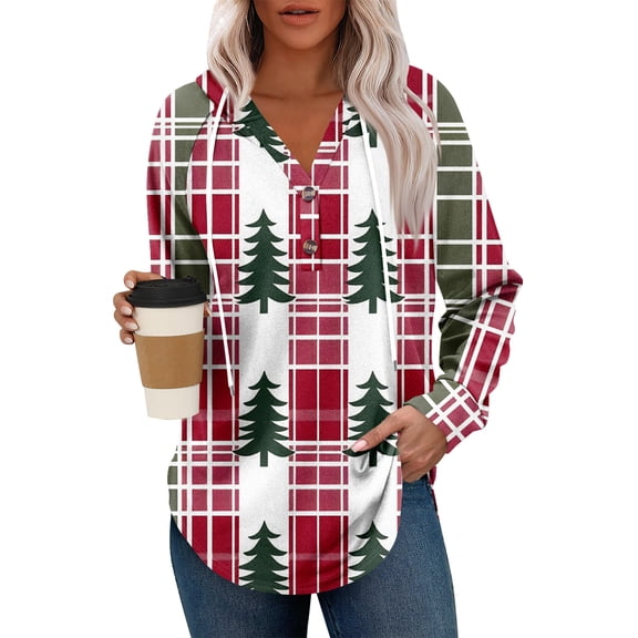 Women's Fashion Lightweight Long Sleeve Pullover With Pockets Preppy Graphic Hoodie for Casual Wear and Button Details