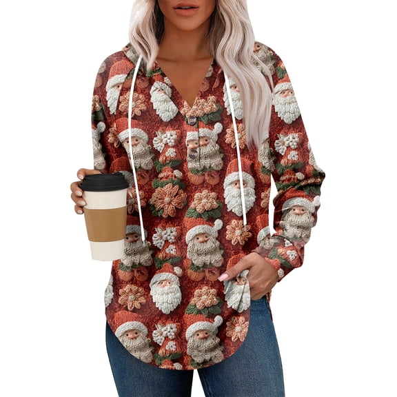 Women's Fashion Lightweight Long Sleeve Pullover With Pockets Preppy Graphic Hoodie with Christmas Print for Casual Wear