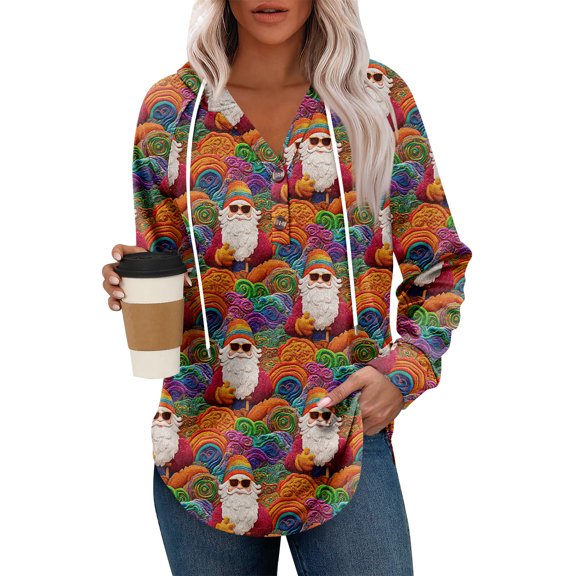 Women's Fashion Lightweight Long Sleeve Pullover With Pockets Preppy Graphic Hoodie with Christmas Print for Casual Wear