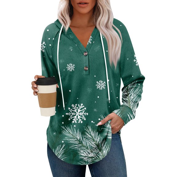 Women's Fashion Lightweight Long Sleeve Pullover With Pockets Preppy Graphic Hoodie with Christmas Print for Casual Wear