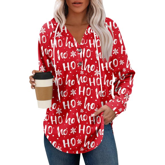 Women's Fashion Lightweight Long Sleeve Pullover With Pockets Preppy Graphic Hoodie with Christmas Print for Casual Wear