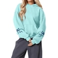 thumbnail image 1 of Women's Fashion Lightweight Long Sleeve Pullover with Pockets Preppy Graphic Hoodie with Bow Print for Casual Style,Blue,S, 1 of 8