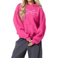 thumbnail image 1 of Women's Fashion Lightweight Long Sleeve Pullover with Pockets Preppy Graphic Hoodie with Bow Print for Comfortable Fit,Hot Pink,L, 1 of 7