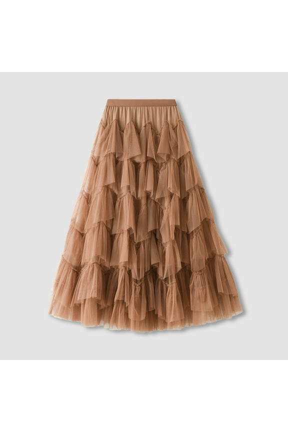 Women's Fashion A Line Pleated Skirt Long Tutu Skirt Ruffle Mesh Vintage Calf Length Chiffon High Waist Skirt High Waist Skirts for Women Linen Skirts for Women Fall Mini Skirt Lingerie Skirt