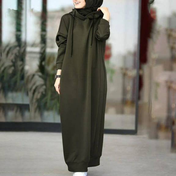 Women's Fashion Long Dress Hooded Splicing Sweatshirt Dress Solid Color Long Sleeve Casual O Neck Sweatshirt Dress Elegant Dress for Women Solid Midi Dress Dress for Women Casual Midi Petite Dress