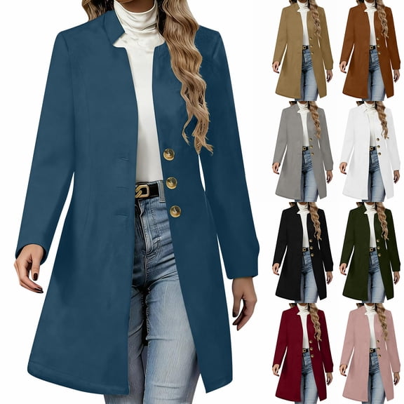 Women's Fashion Long Line Slim Fit Coat Solid Color Long Sleeve Outerwear for Elegant Occasions, Winter Wear, and Holiday Gatherings,Army Green,S