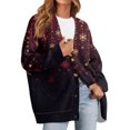 thumbnail image 1 of Women's Fashion Long Sleeve Christmas Print V-Neck Button Loose Cardigan Top, Knit Sweater for Casual Outfits and Comfort,Deep Red,2XL, 1 of 7
