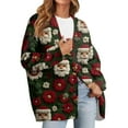 thumbnail image 1 of Women's Fashion Long Sleeve Christmas Print V-Neck Button Loose Cardigan Top, Knit Sweater for Casual Outfits and Comfort,Wine,XL, 1 of 7