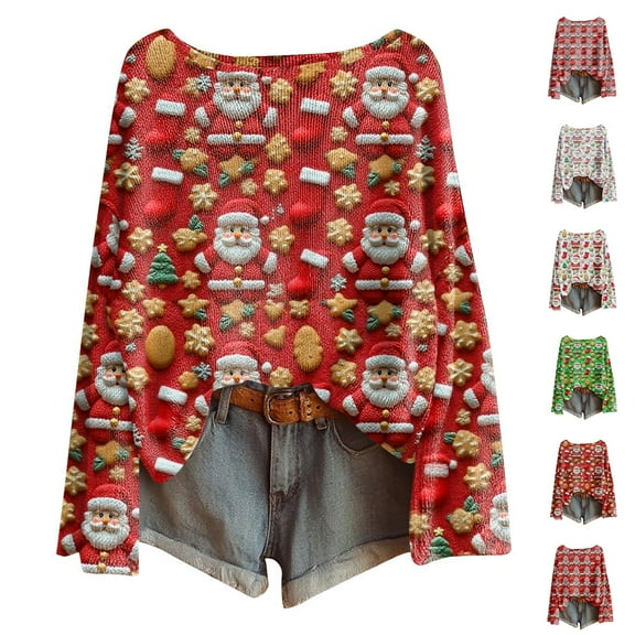 Women's Fashion Long Sleeve Christmas Snowman Snowflake Print Jacket Cardigan for Fall and Winter, Cozy Knit Top, Great as Christmas Sweaters for Women and Christmas Gifts,Hot Pink,Size S