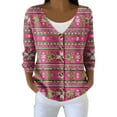 thumbnail image 1 of Women's Fashion Long Sleeve Christmas Snowman Snowflake Print Jacket Cardigan for Holiday Party and Casual Daily Wear,Hot Pink,XL, 1 of 4