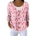 thumbnail image 1 of Women's Fashion Long Sleeve Christmas Snowman Snowflake Print Jacket Cardigan for Holiday Party and Casual Daily Wear,Pink,L, 1 of 7